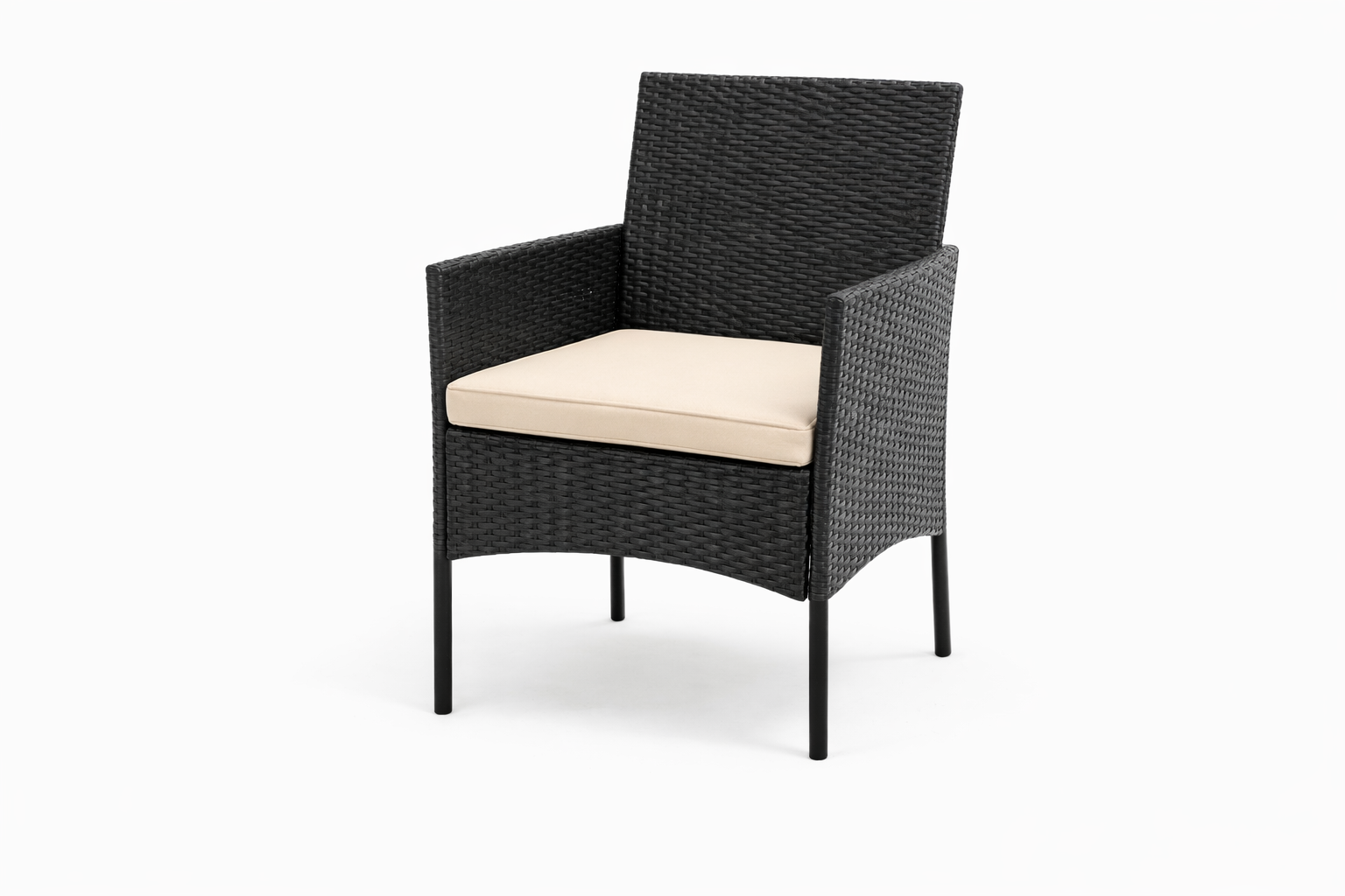 Juego Terraza Compacto Ratán Negro con Cojines, con Mesa Vidrio Negro-4