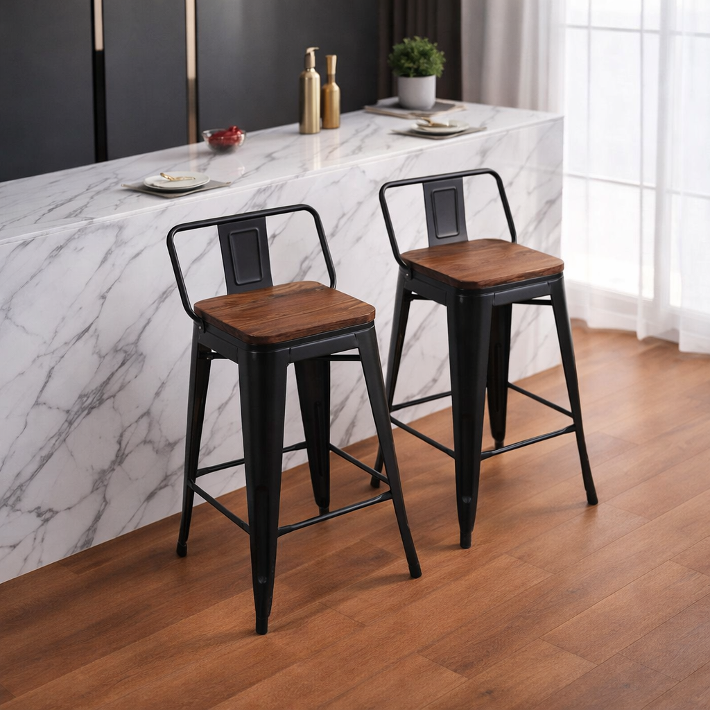 Taburetes Cocina Americana Negros 36x98 Cm Set De 2-3