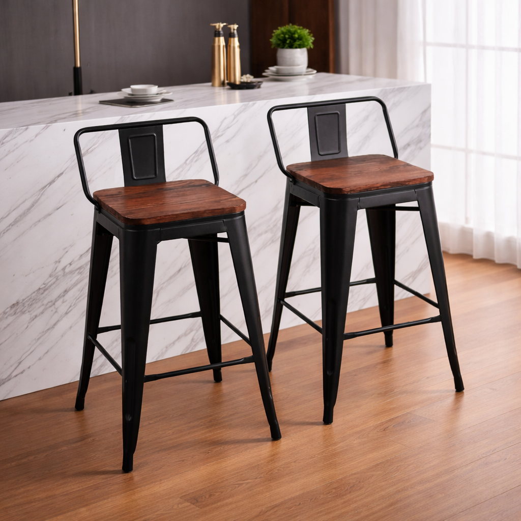 Taburetes Cocina Americana Negros 36x98 Cm Set De 2-4