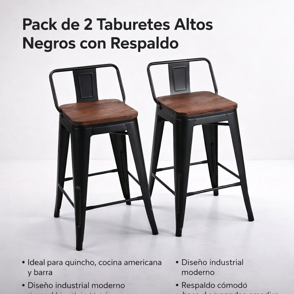 Taburetes Cocina Americana Negros 36x98 Cm Set De 2-5