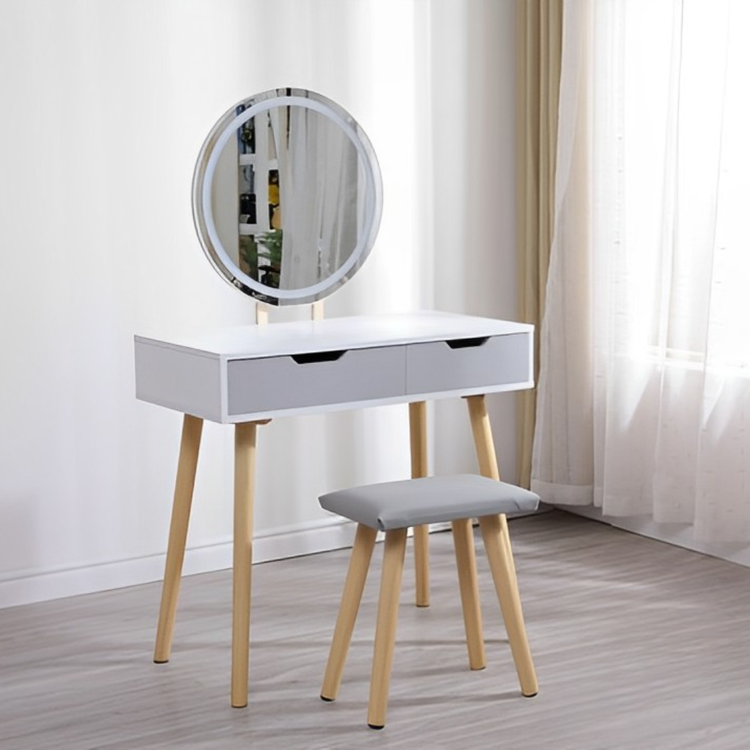 Tocador Vany 2 cajones con taburete color gris-5