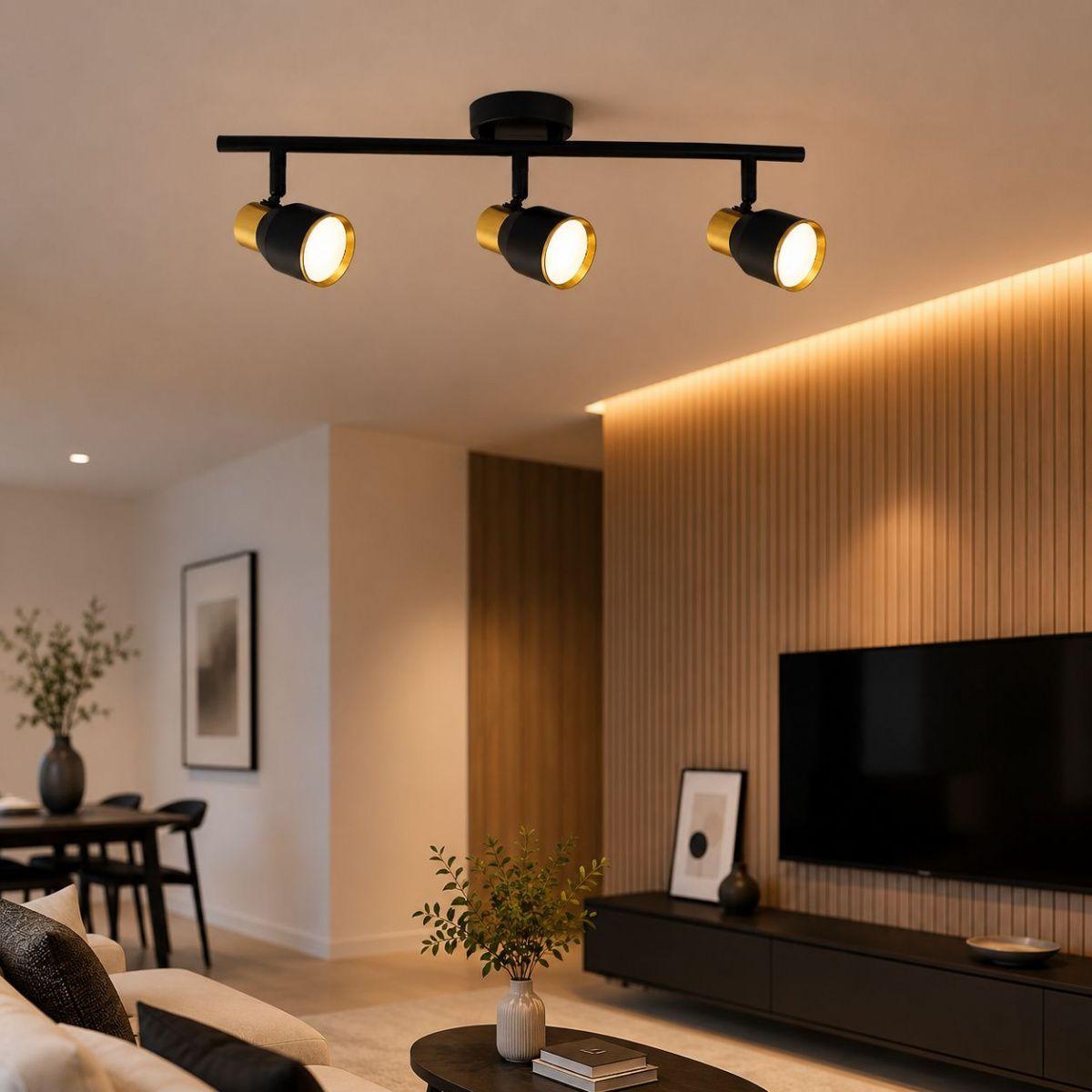 Foco Porta GU10 Triple Híades Negro-Dorado Sobrepuesto de Aluminio para Iluminación Interior-6