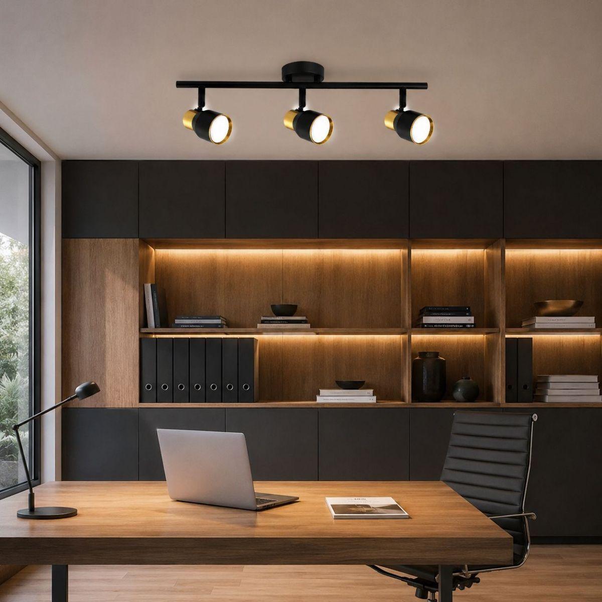 Foco Porta GU10 Triple Híades Negro-Dorado Sobrepuesto de Aluminio para Iluminación Interior-7