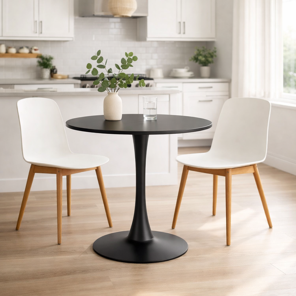 Mesa Redonda Negra 80x74 Cm Minimalista Base Metalica-3