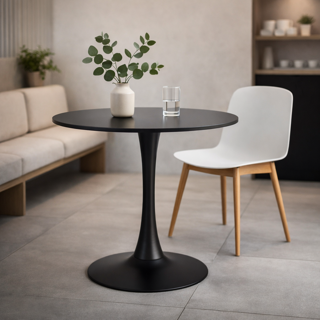 Mesa Redonda Negra 80x74 Cm Minimalista Base Metalica-5