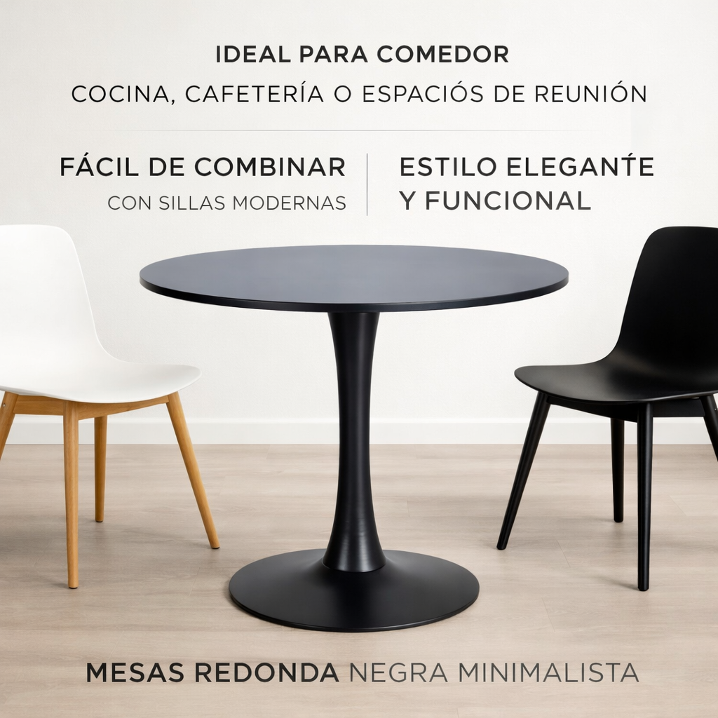 Mesa Redonda Negra 80x74 Cm Minimalista Base Metalica-6