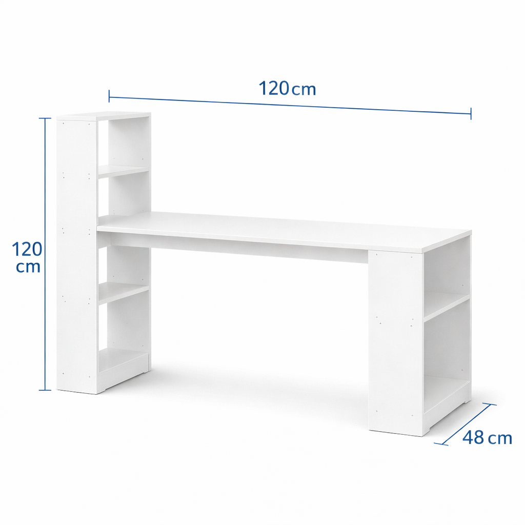 Escritorio Blanco 120 cm con Repisas y Librero Integrado-2