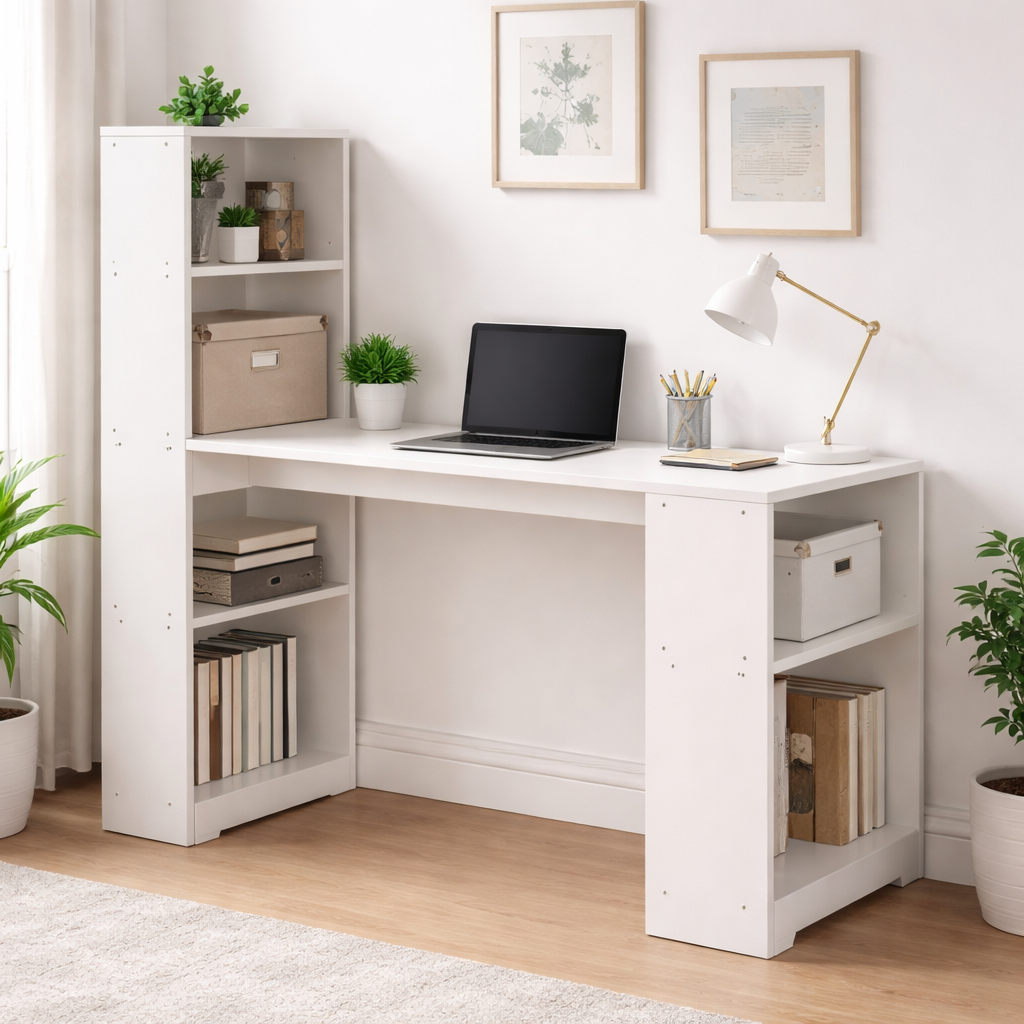 Escritorio Blanco 120 cm con Repisas y Librero Integrado-6