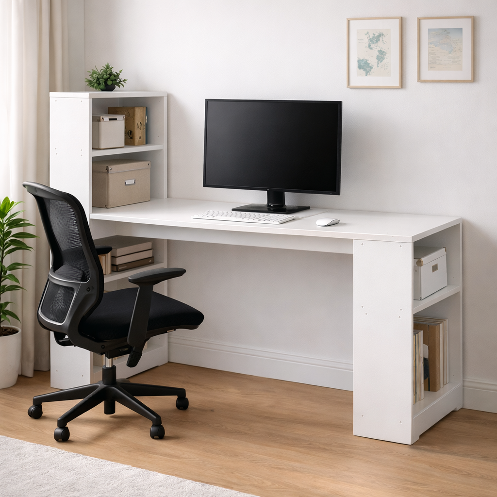 Escritorio Blanco 120 cm con Repisas y Librero Integrado-7