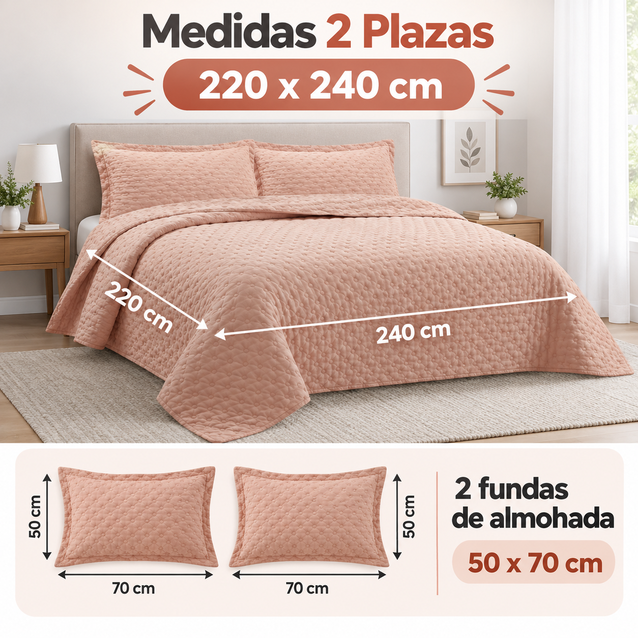 Cubrecama Verano Quilt Deluxe Queen 220x240 Cm Reversible 2 Fundas Coral-1