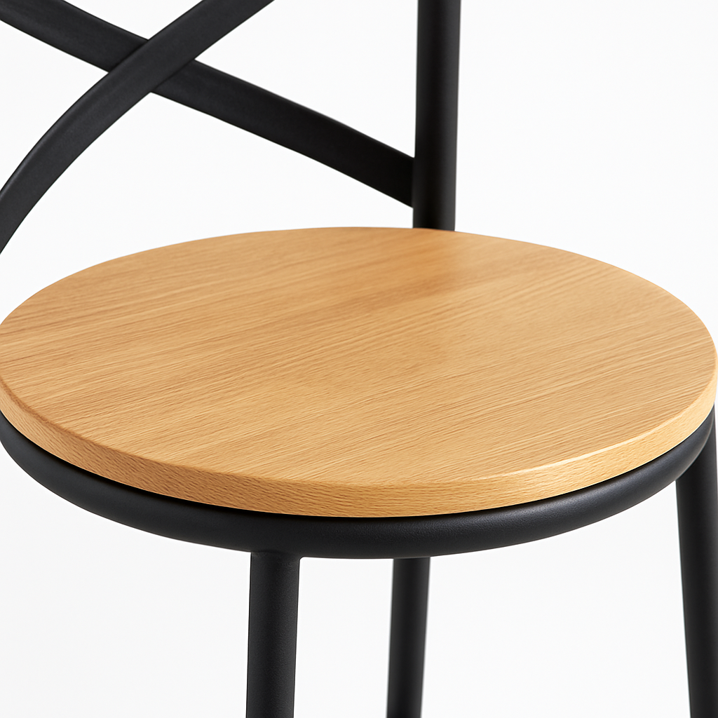 Banqueta Alta Negra para Barra 77 cm con Asiento de Madera Estilo Industrial-4