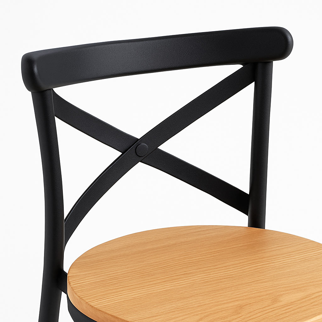 Banqueta Alta Negra para Barra 77 cm con Asiento de Madera Estilo Industrial-5