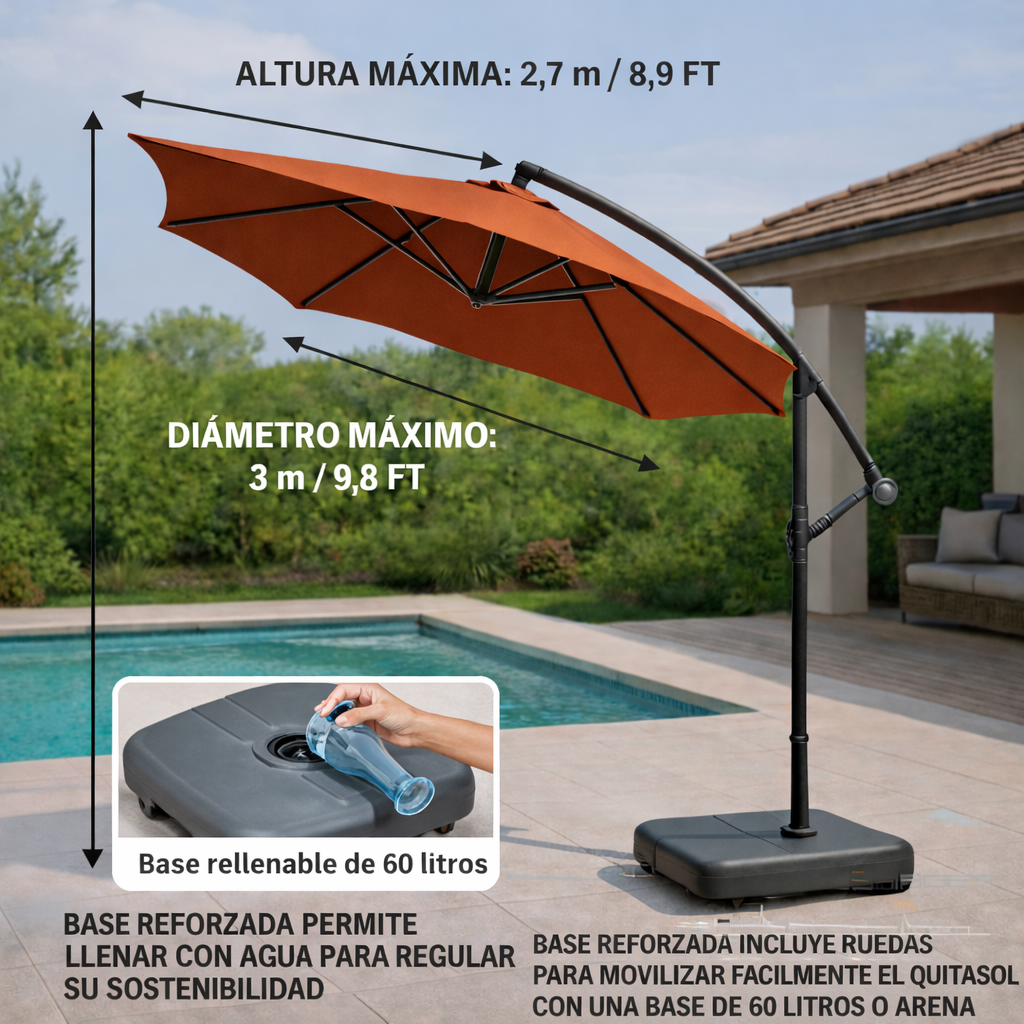 Toldo Exterior Quitasol Lateral Café 3 Metros con Base 60L-7