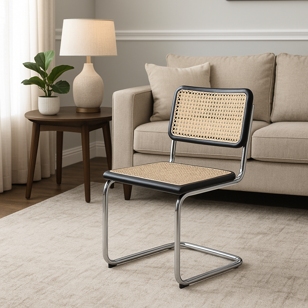 Sillas Pack x2 Negras Ratán y Madera con Marco Metálico Reforzado-3