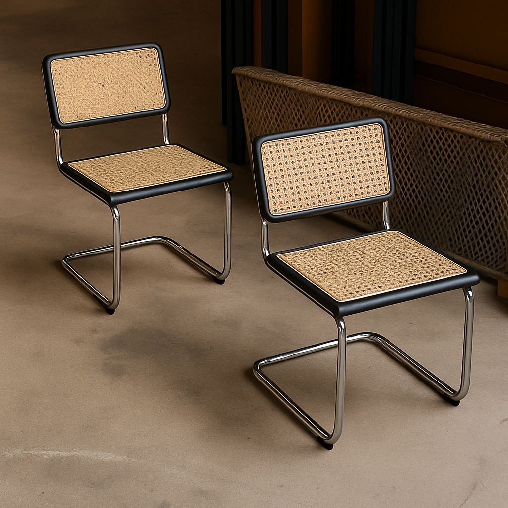 Sillas Pack x2 Negras Ratán y Madera con Marco Metálico Reforzado-4