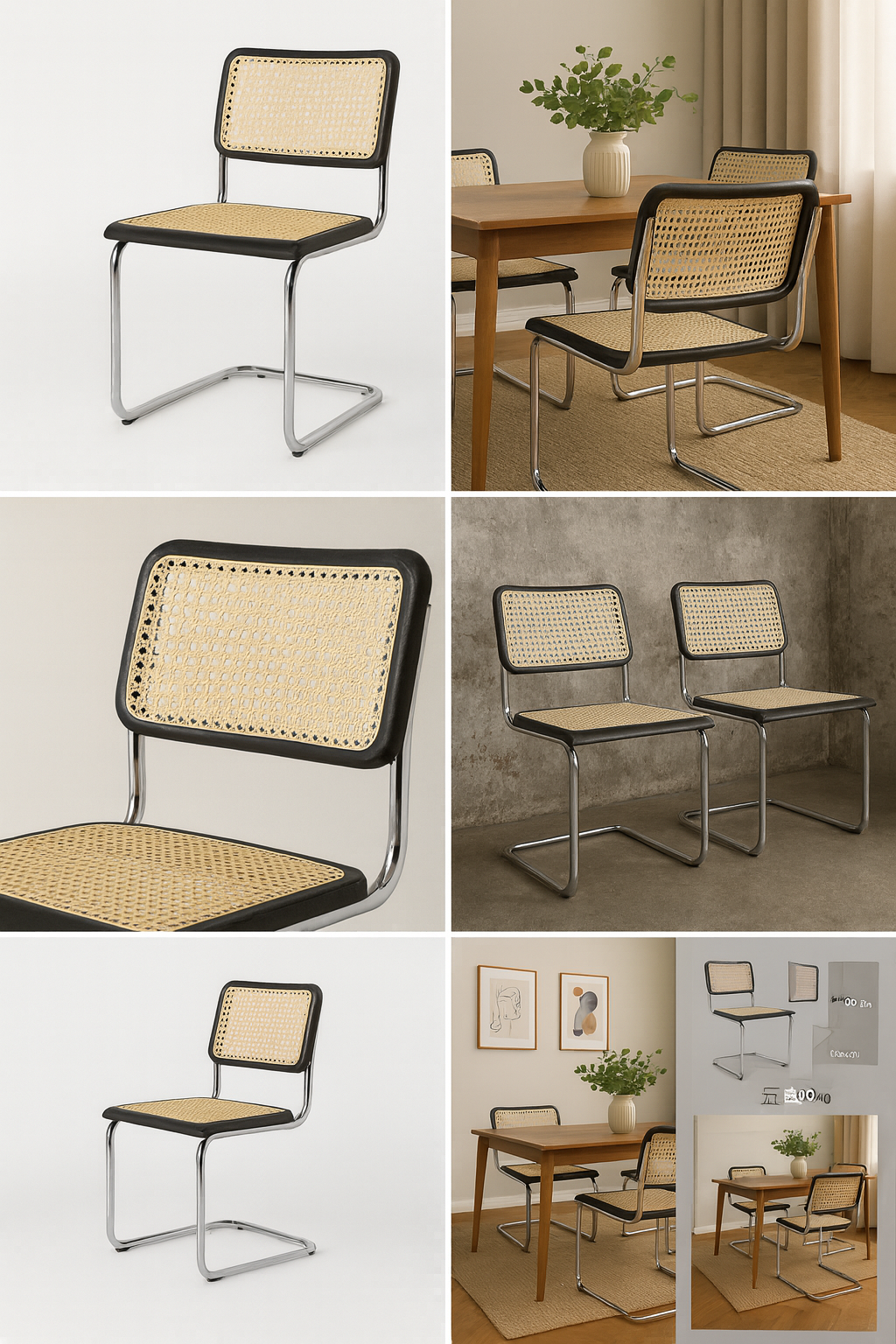 Sillas Pack x2 Negras Ratán y Madera con Marco Metálico Reforzado-5