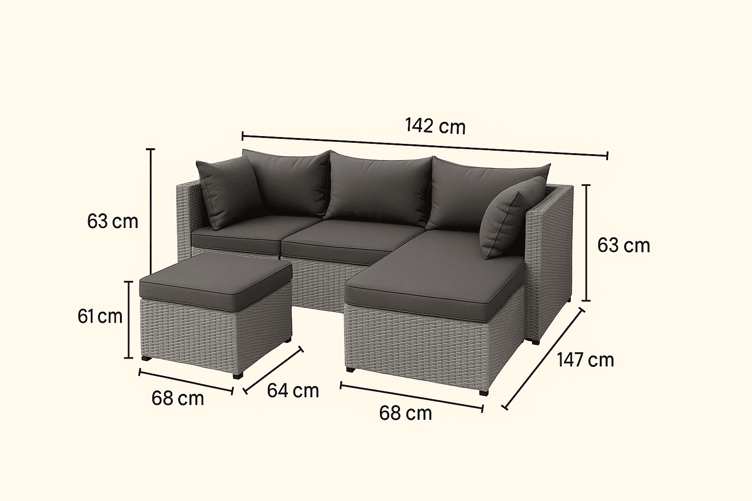 Set Terraza 4 Cuerpos Con Sillones Cojines Mesa De Exterior Café-2