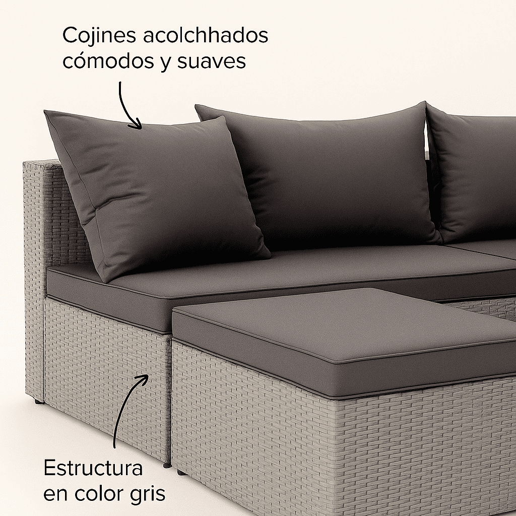 Set Terraza 4 Cuerpos Con Sillones Cojines Mesa De Exterior Café-3