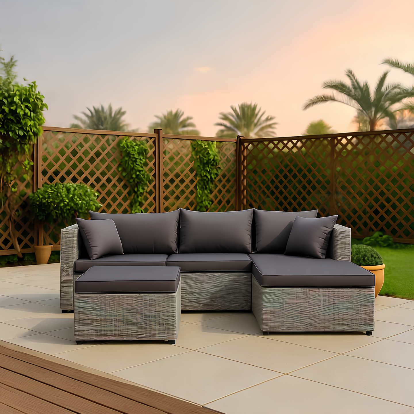 Set Terraza 4 Cuerpos Con Sillones Cojines Mesa De Exterior Café-4