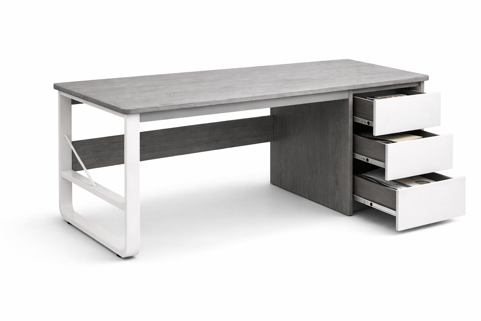 Escritorio Home Office 120 cm Blanco/Gris MDF + Fierro-2