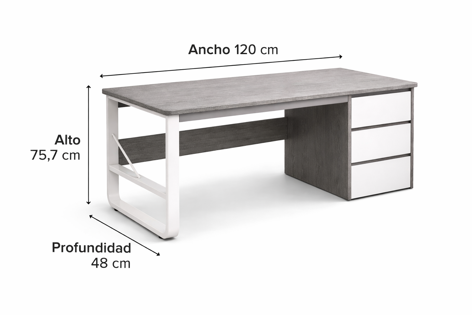 Escritorio Home Office 120 cm Blanco/Gris MDF + Fierro-3
