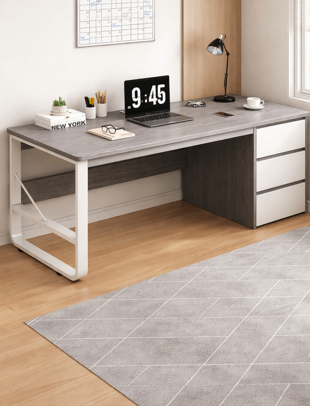Escritorio Home Office 120 cm Blanco/Gris MDF + Fierro-4
