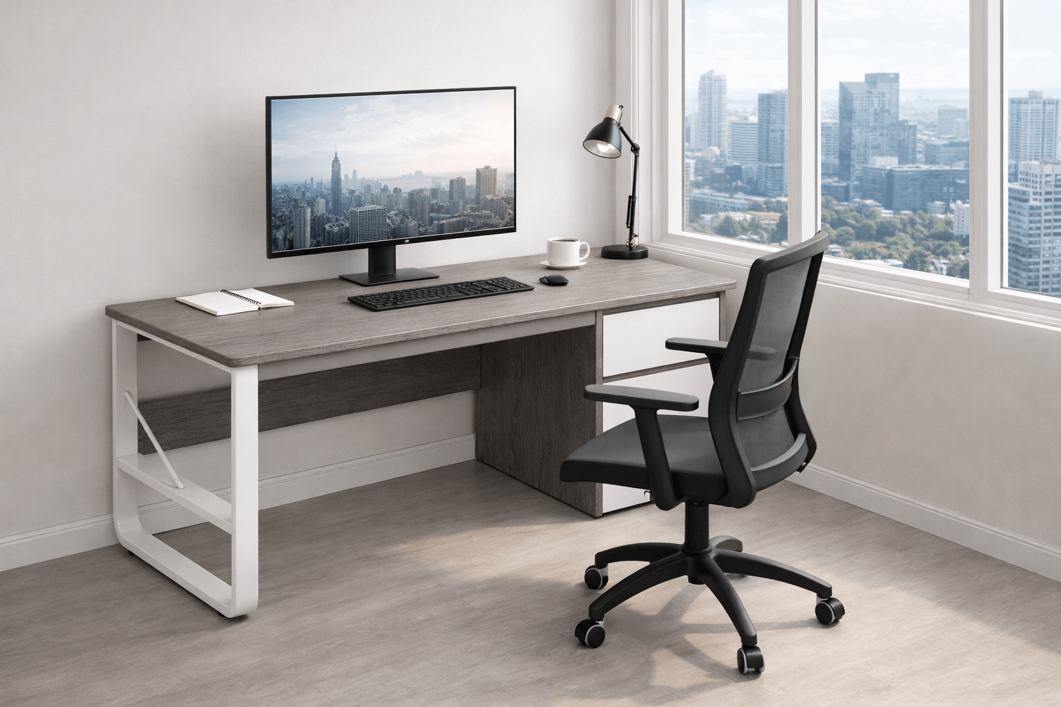 Escritorio Home Office 120 cm Blanco/Gris MDF + Fierro-5
