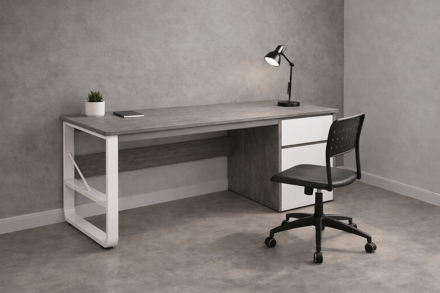 Escritorio Home Office 120 cm Blanco/Gris MDF + Fierro-7