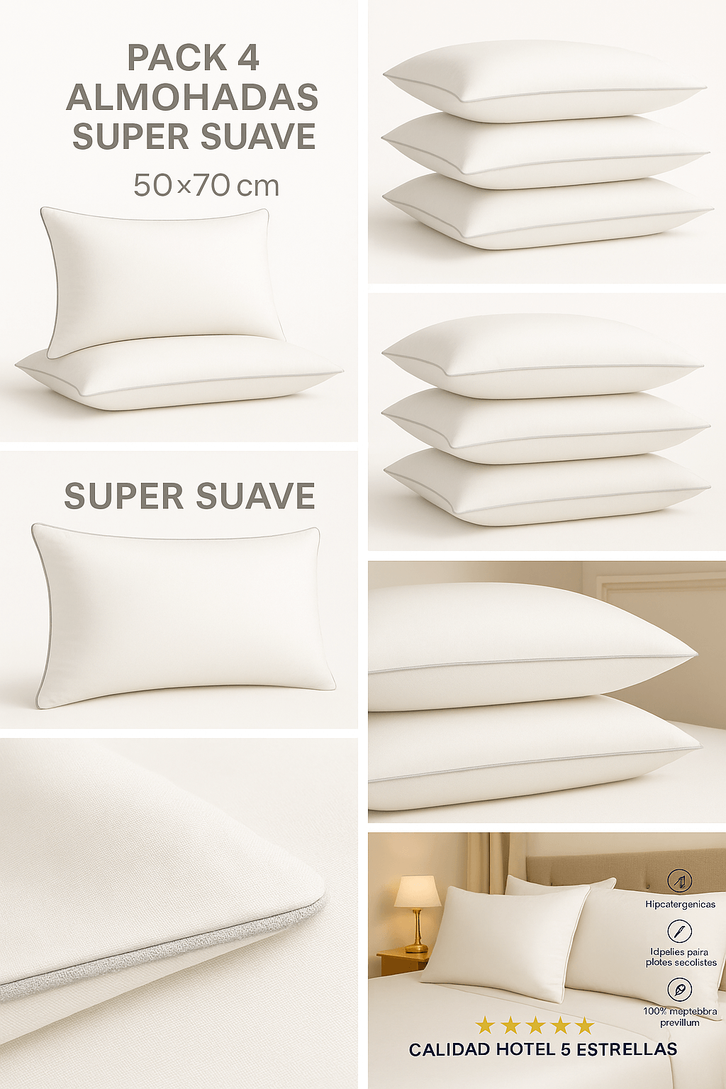 Pack 4 Almohadas Calidad Hotel 5 Estrellas 50×70-7