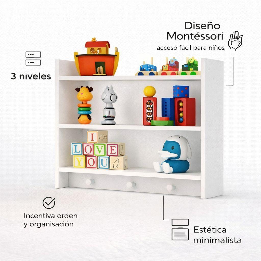 Repisa Montessori Blanca 3 Niveles Para Libros Y Juguetes-6