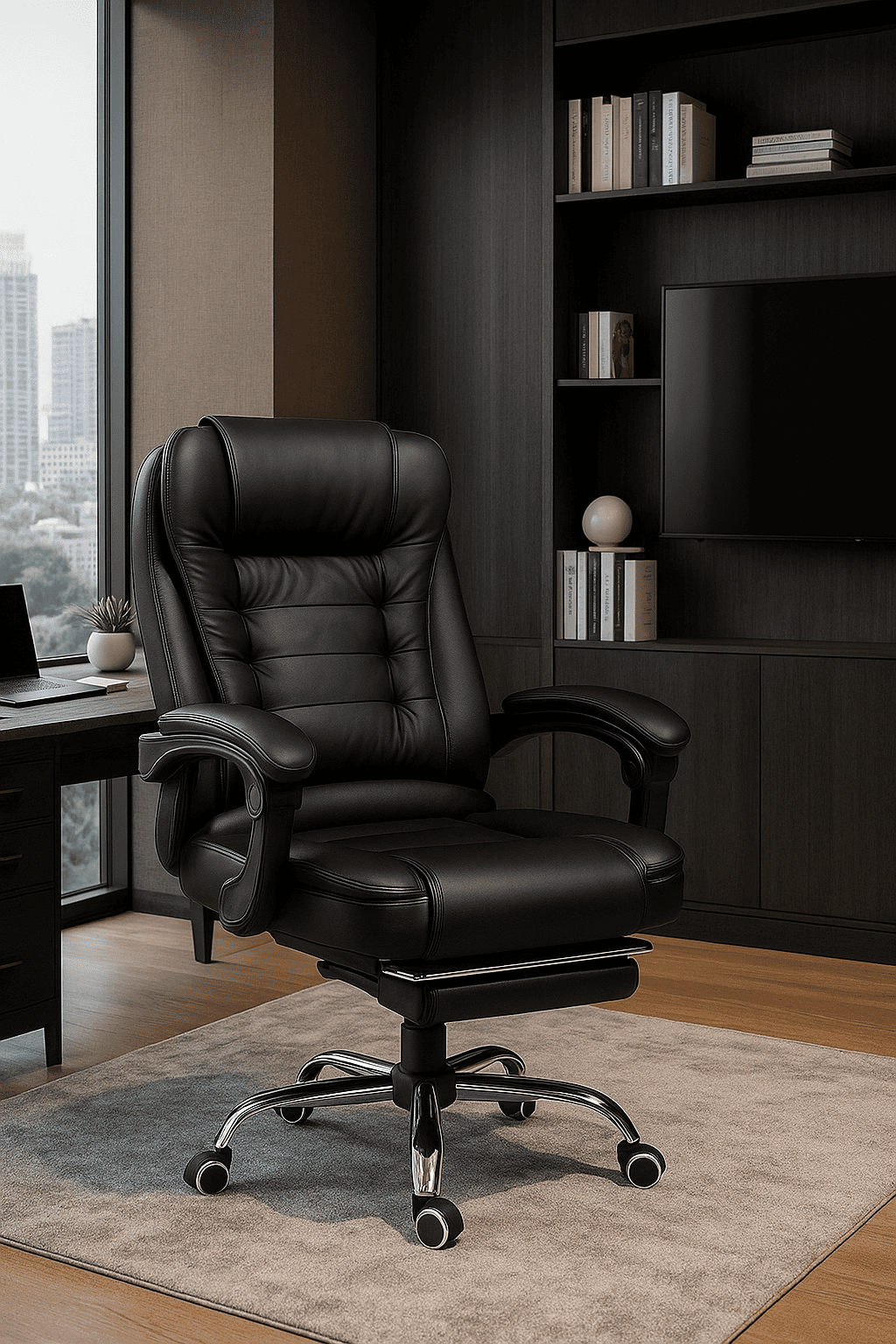 Silla De Oficina Giovanni Egonomica Gerencial Reclinable Negro Cuero Sintético-5