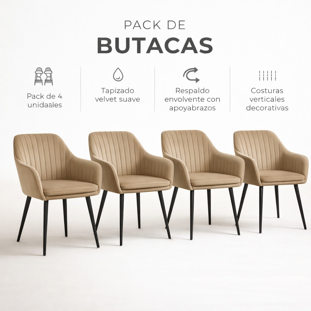 Pack 4 Butacas Tapizadas Con Apoyabrazos Tipo Velvet-5