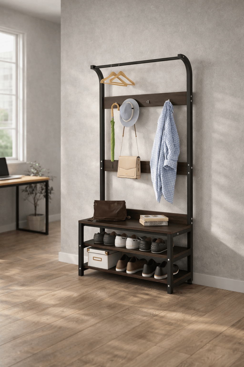 Perchero Recibidor Lumen Industrial 80x30x170 cm Madera Caoba-4