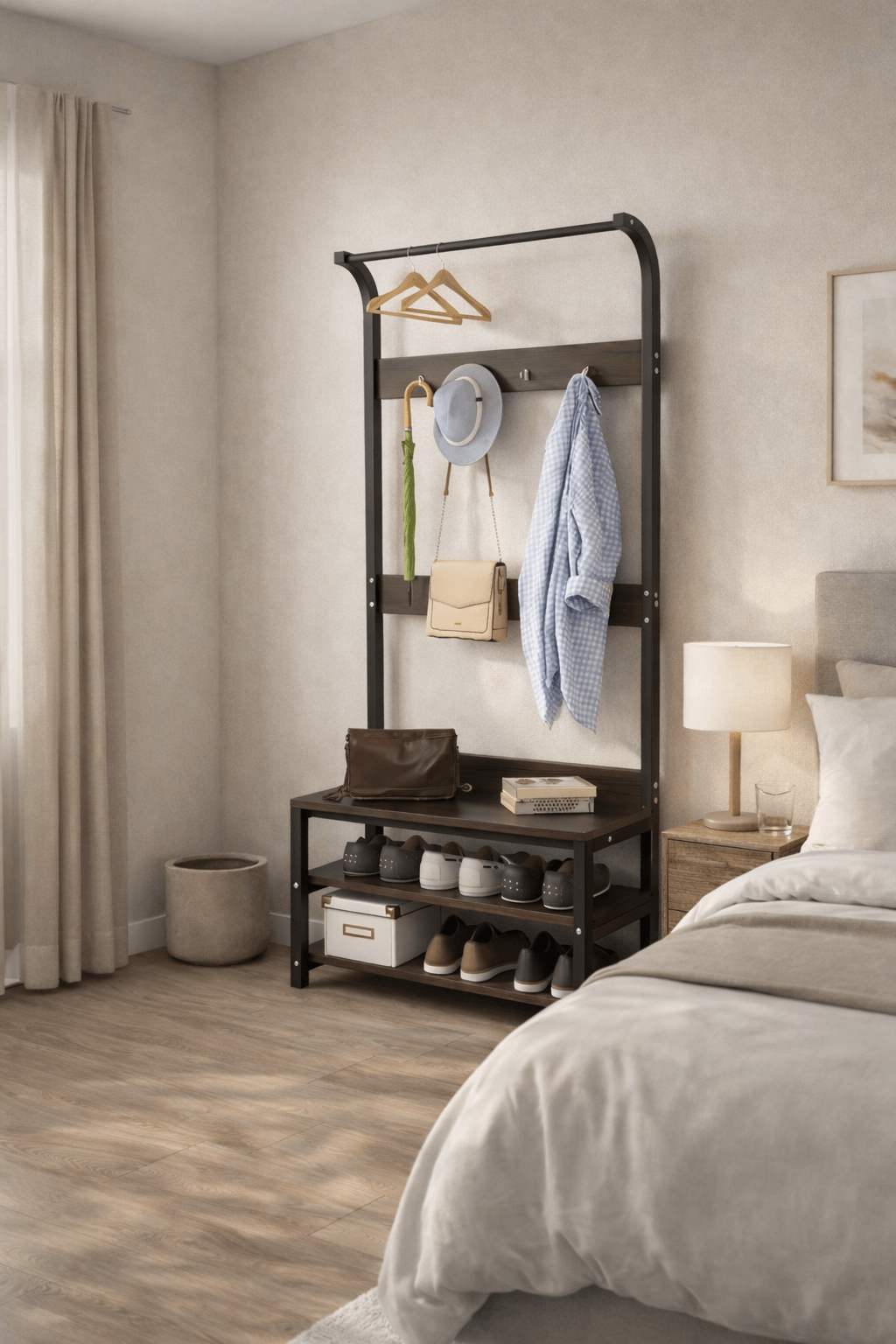 Perchero Recibidor Lumen Industrial 80x30x170 cm Madera Caoba-5