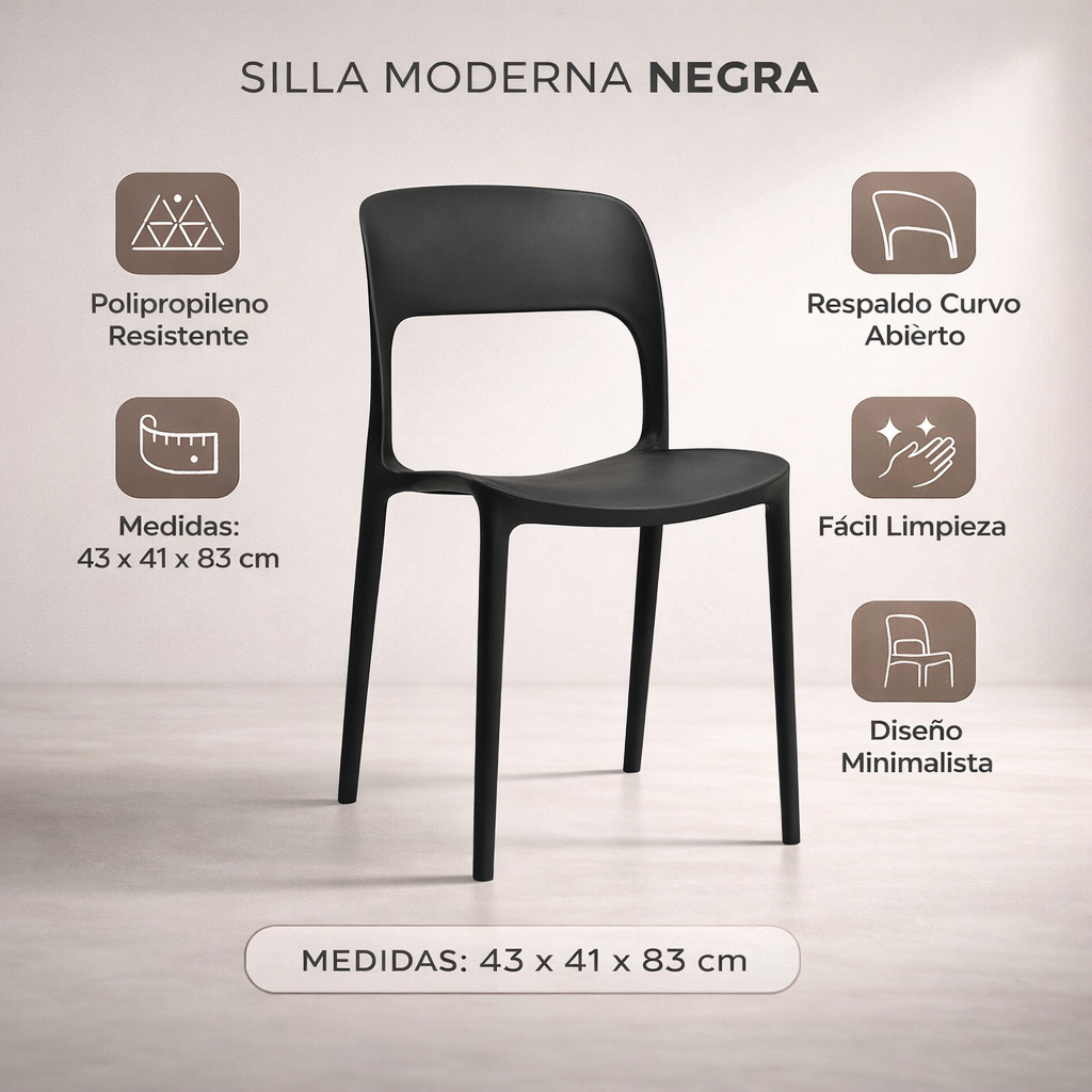 Silla Moderna Negra 43x41x83 Cm Para Comedor Terraza U Oficina-7