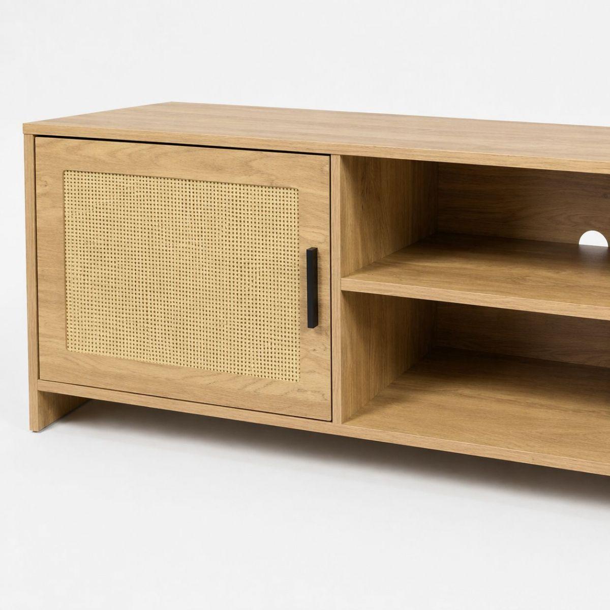 Rack De Tv Madera Natural Con Puerta Rattan 120 Cm-2