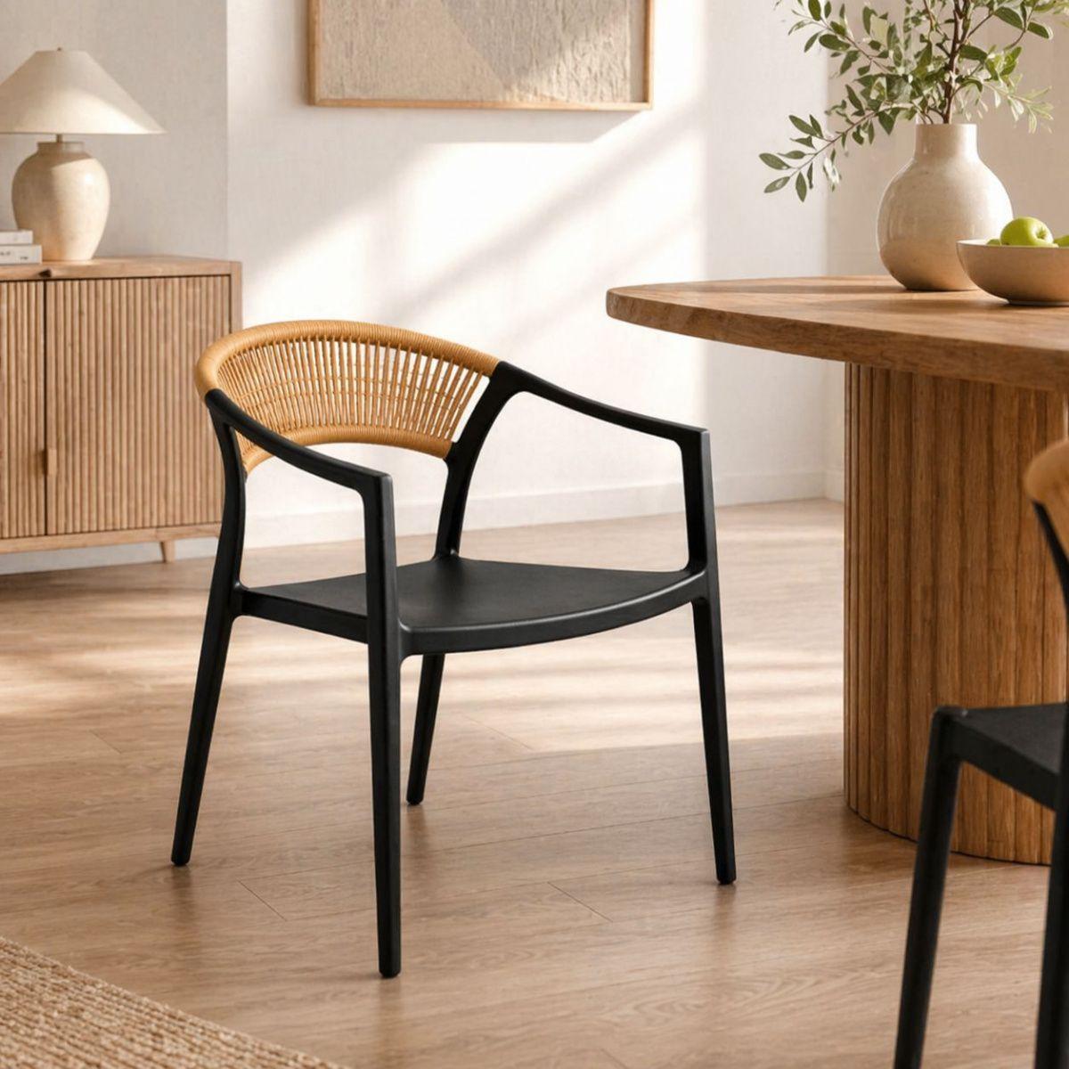 Silla Ratán Negra Moderna Con Brazos Para Comedor O Living-2