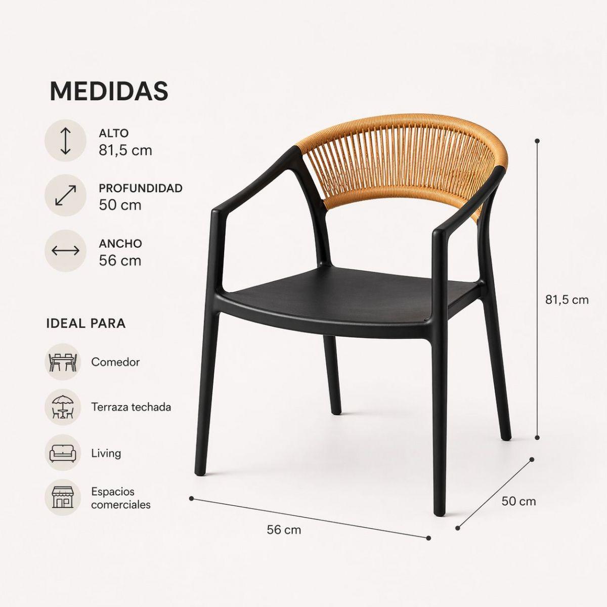 Silla Ratán Negra Moderna Con Brazos Para Comedor O Living-3