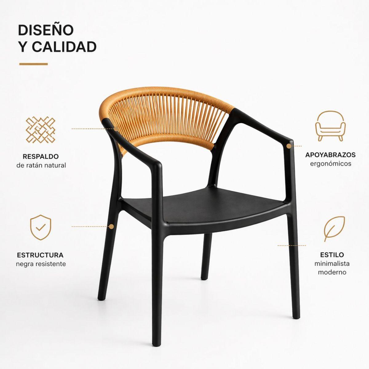 Silla Ratán Negra Moderna Con Brazos Para Comedor O Living-4