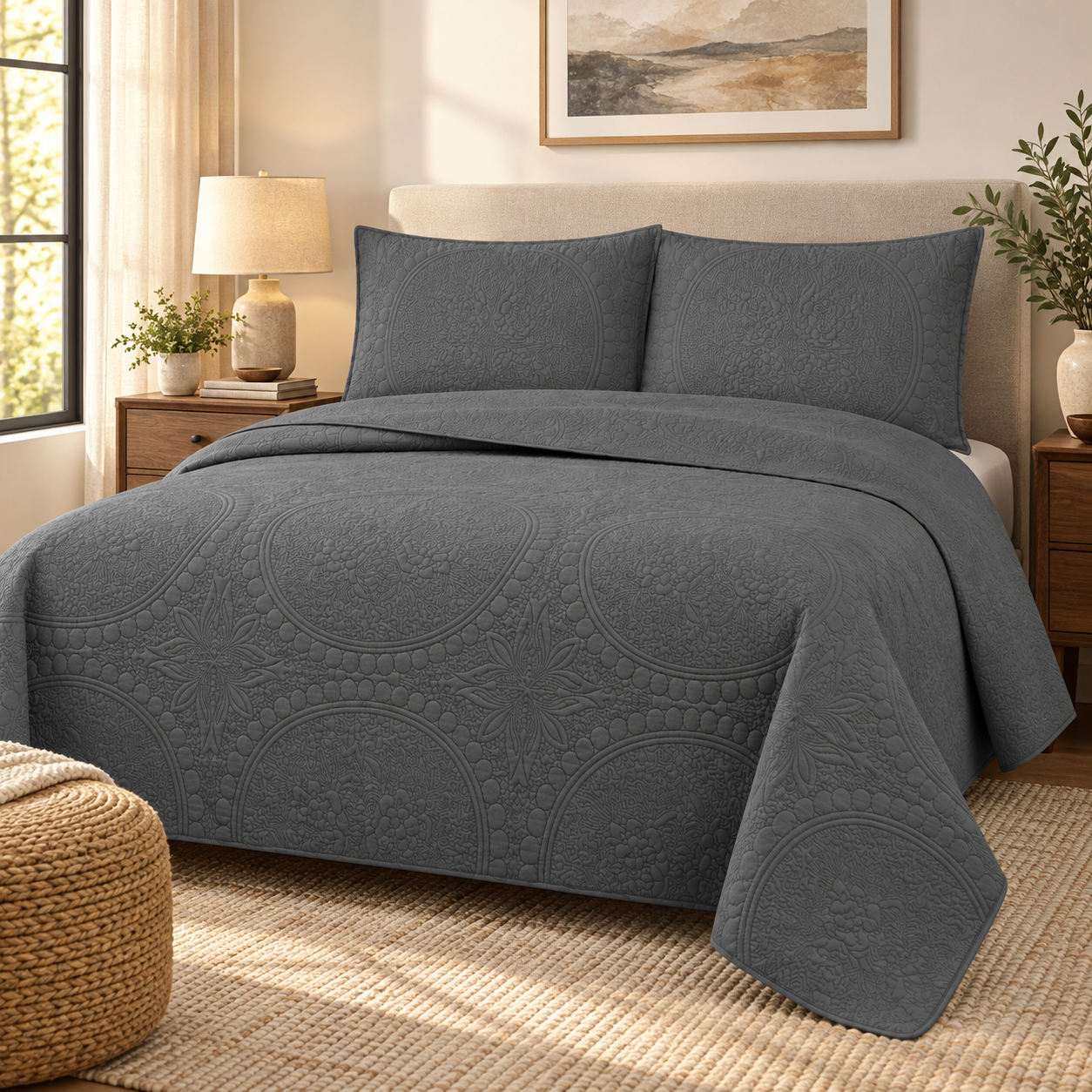 Cubrecama Verano Quilt Wonder Queen 220x240 Cm Reversible 2 Fundas Gris-3