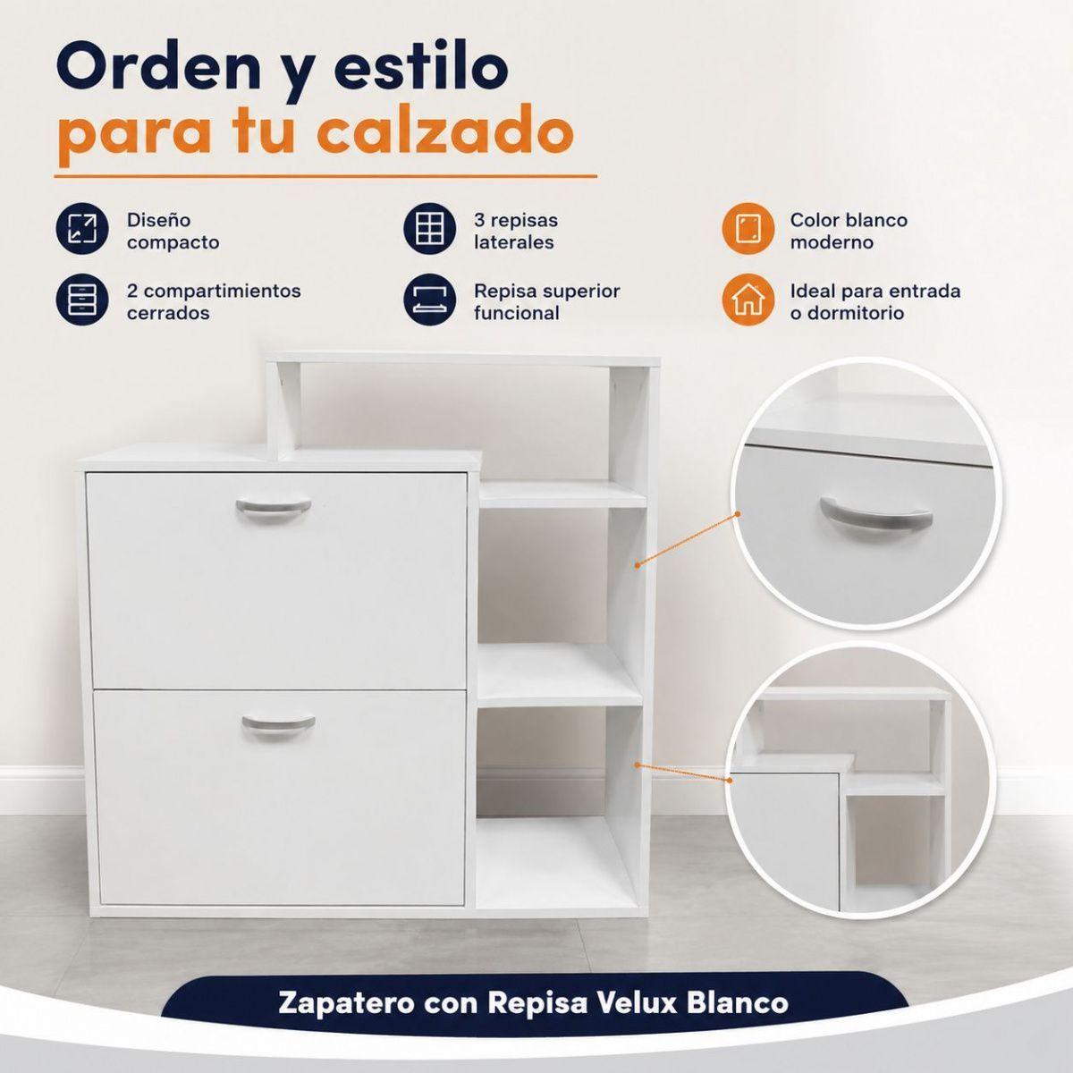 Mueble Zapatero Velux Blanco con Repisa Lateral 86,5 x 24 x 90 cm-4