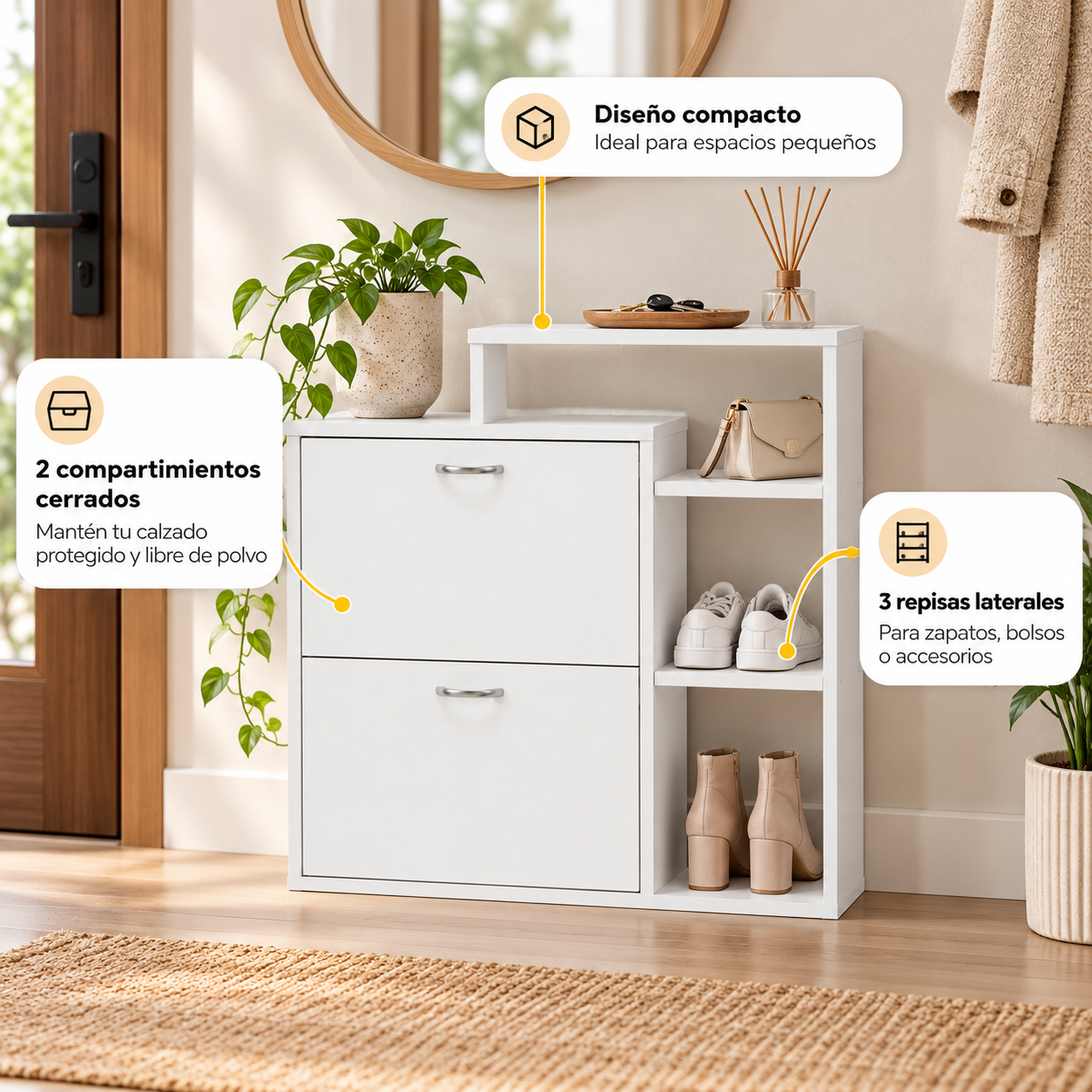 Mueble Zapatero Velux Blanco con Repisa Lateral 86,5 x 24 x 90 cm-5