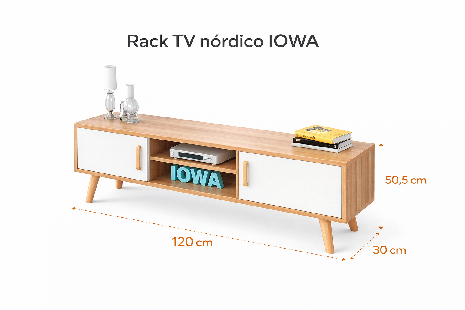 Rack TV Nórdico Blanco Madera 120 cm para TV 50” 120 cm-2
