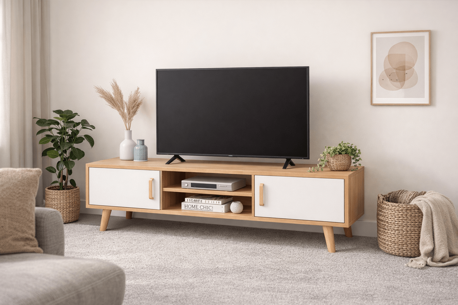 Rack TV Nórdico Blanco Madera 120 cm para TV 50” 120 cm-6