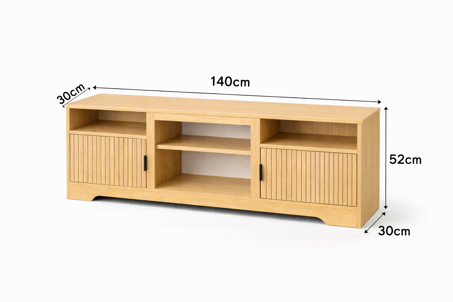 Rack TV Grande 140x30x52 cm Madera Clara Compartimentos Abiertos-6