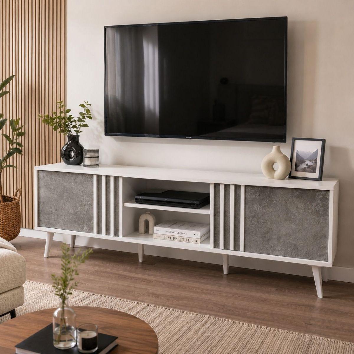 Rack para Televisor Lux 180 cm Blanco y Gris Estilo Moderno-4