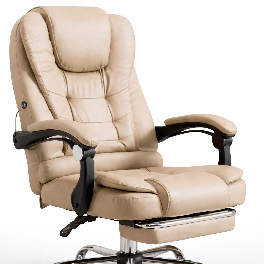 Silla Ejecutiva Masajeadora Beige Reclinable Con Apoya Pies-2