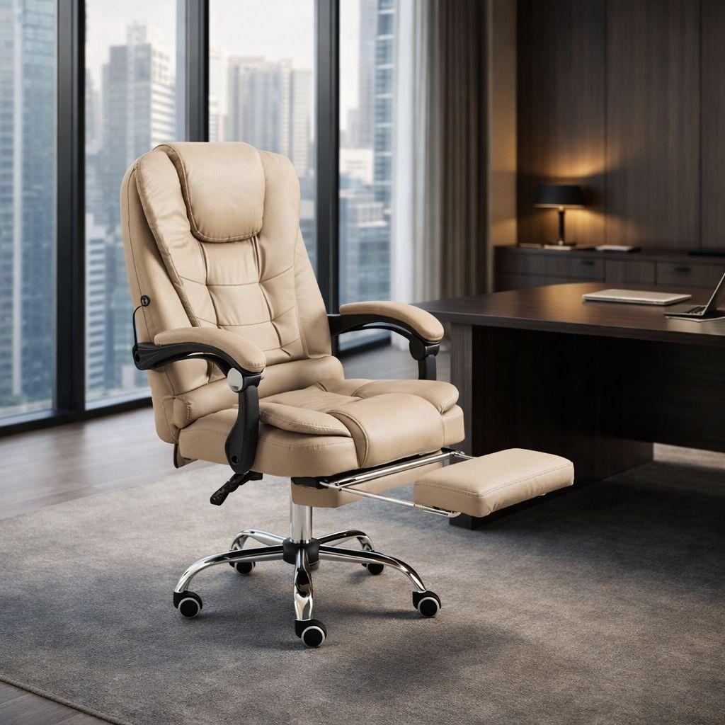 Silla Ejecutiva Masajeadora Beige Reclinable Con Apoya Pies-3