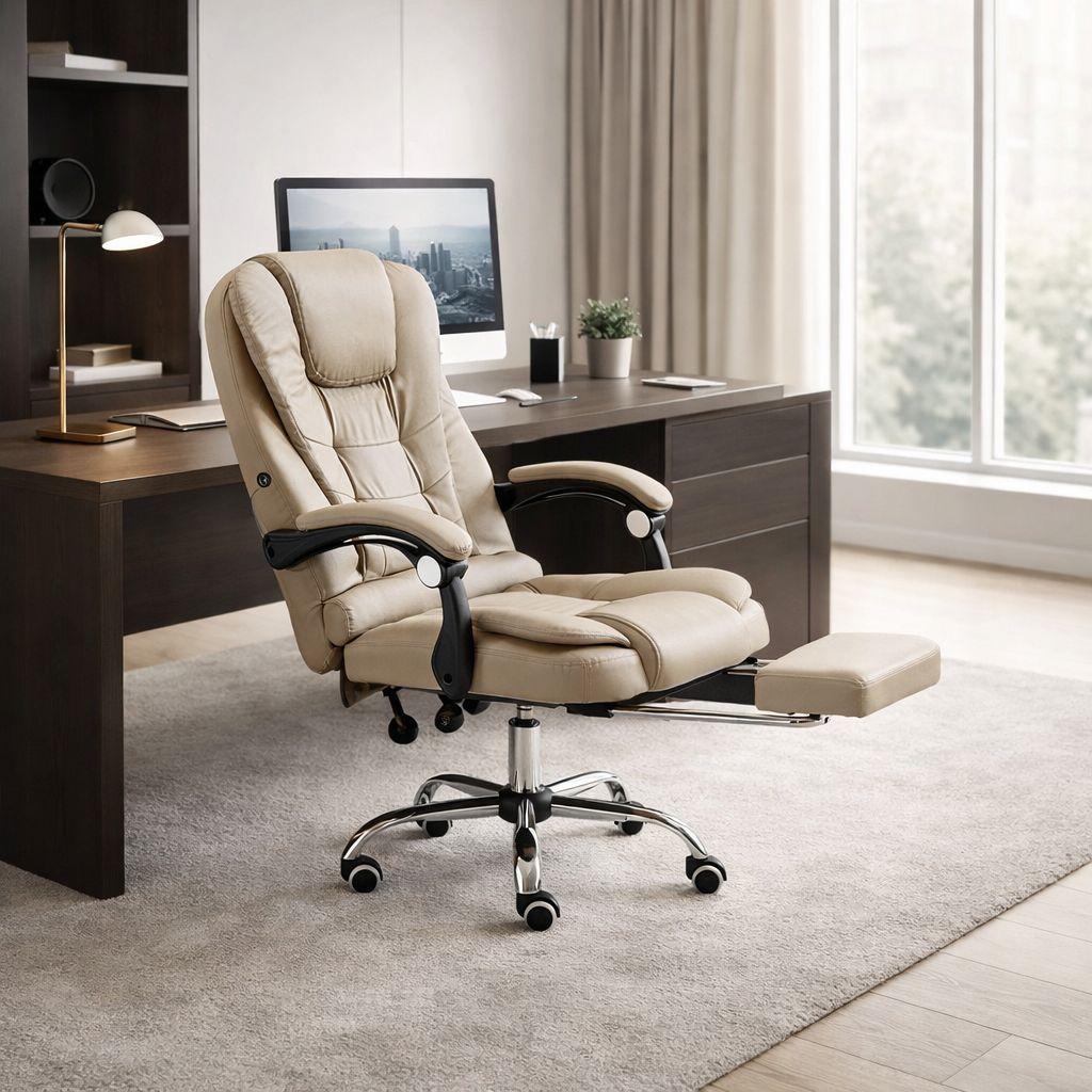 Silla Ejecutiva Masajeadora Beige Reclinable Con Apoya Pies-4
