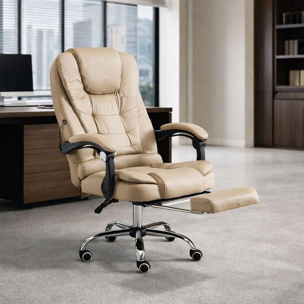 Silla Ejecutiva Masajeadora Beige Reclinable Con Apoya Pies-5